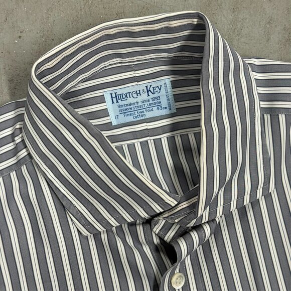 Hilditch & Key Dress Shirt French Cuffs Striped Made in Britain 43 17 XL - Picture 6 of 9